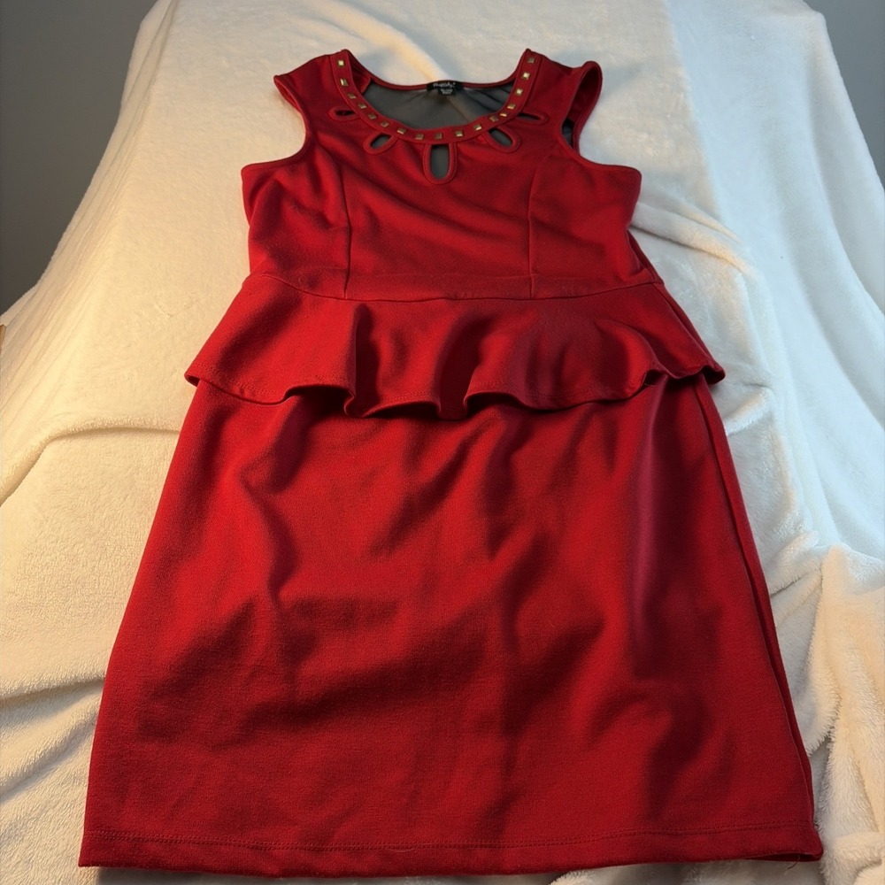 Rhapsody XL Sheer Back Sleeveless Midi Dress Red Gold Accents Detailed Retro VTG